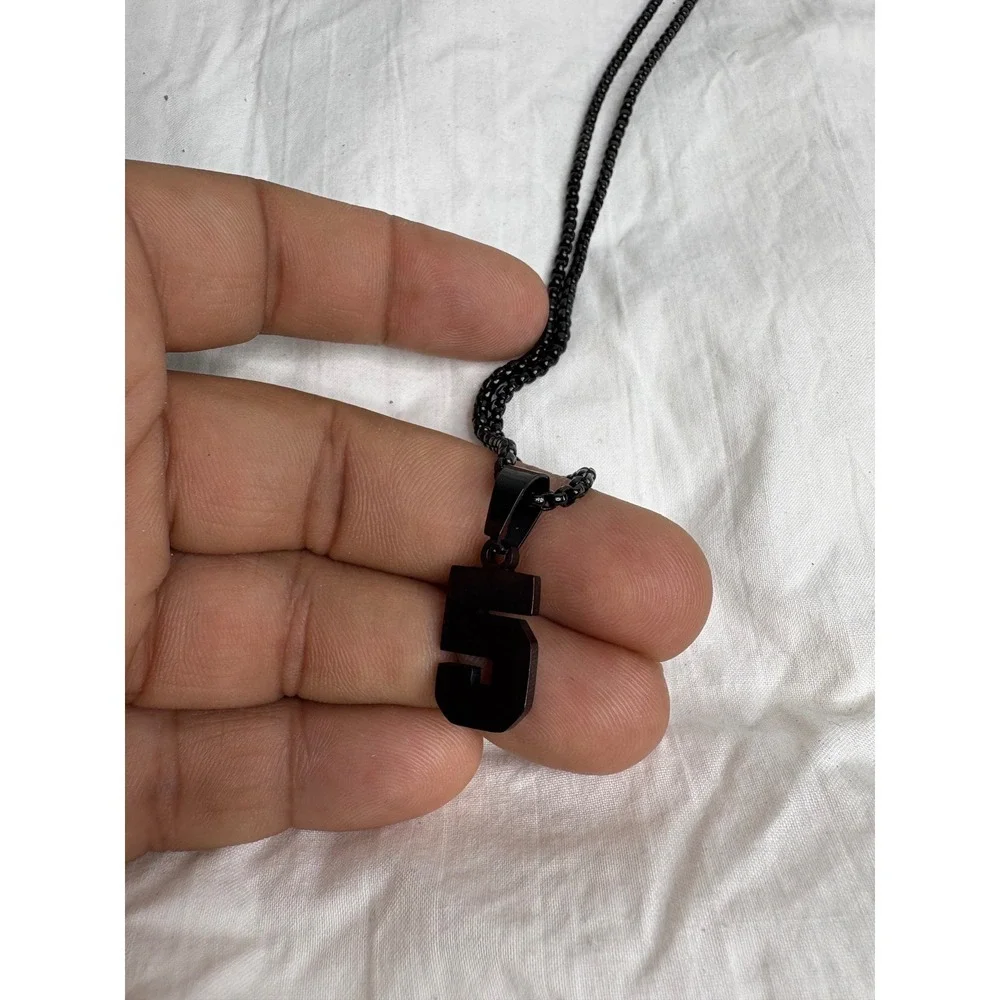 Black Number 5 Pendant Necklace Chain Mens Womens Fashion Jewelry
